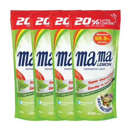 Mama Lemon Dishwashing Liquid Refill - Refreshing Green Tea || 600ml x 4pkts