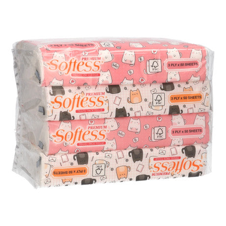 Softess 3Ply Pure Virgin Pulp Travel Pack Tissue || 4 x 50 s