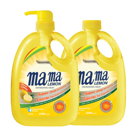 Mama Lemon Dishwashing Liquid Pump & Refill - Natural Lemon Gold || 1000ml x 2