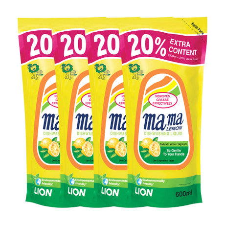 Mama Lemon Dishwashing Liquid Refill - Lemon || 600ml x 4pkts