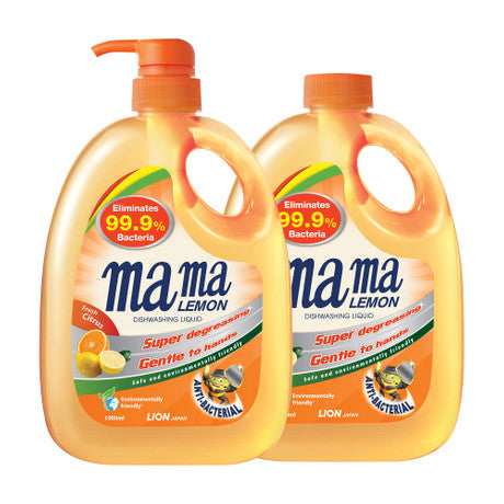 Mama Lemon Dishwashing Liquid Pump & Refill - Fresh Citrus || 1000ml x 2