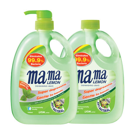 Mama Lemon Dishwashing Liquid Pump & Refill - Refreshing Green Tea ||  1000ml x 2