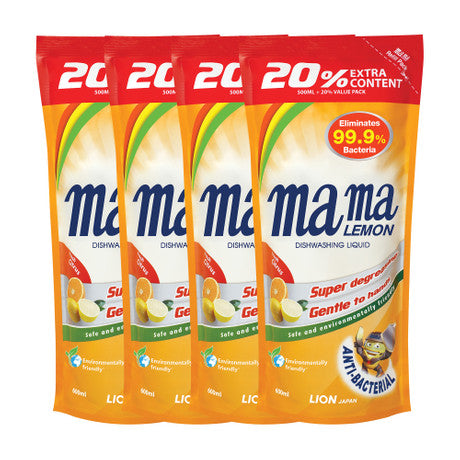 Mama Lemon Dishwashing Liquid Refill - Fresh Citrus || 600ml x 4