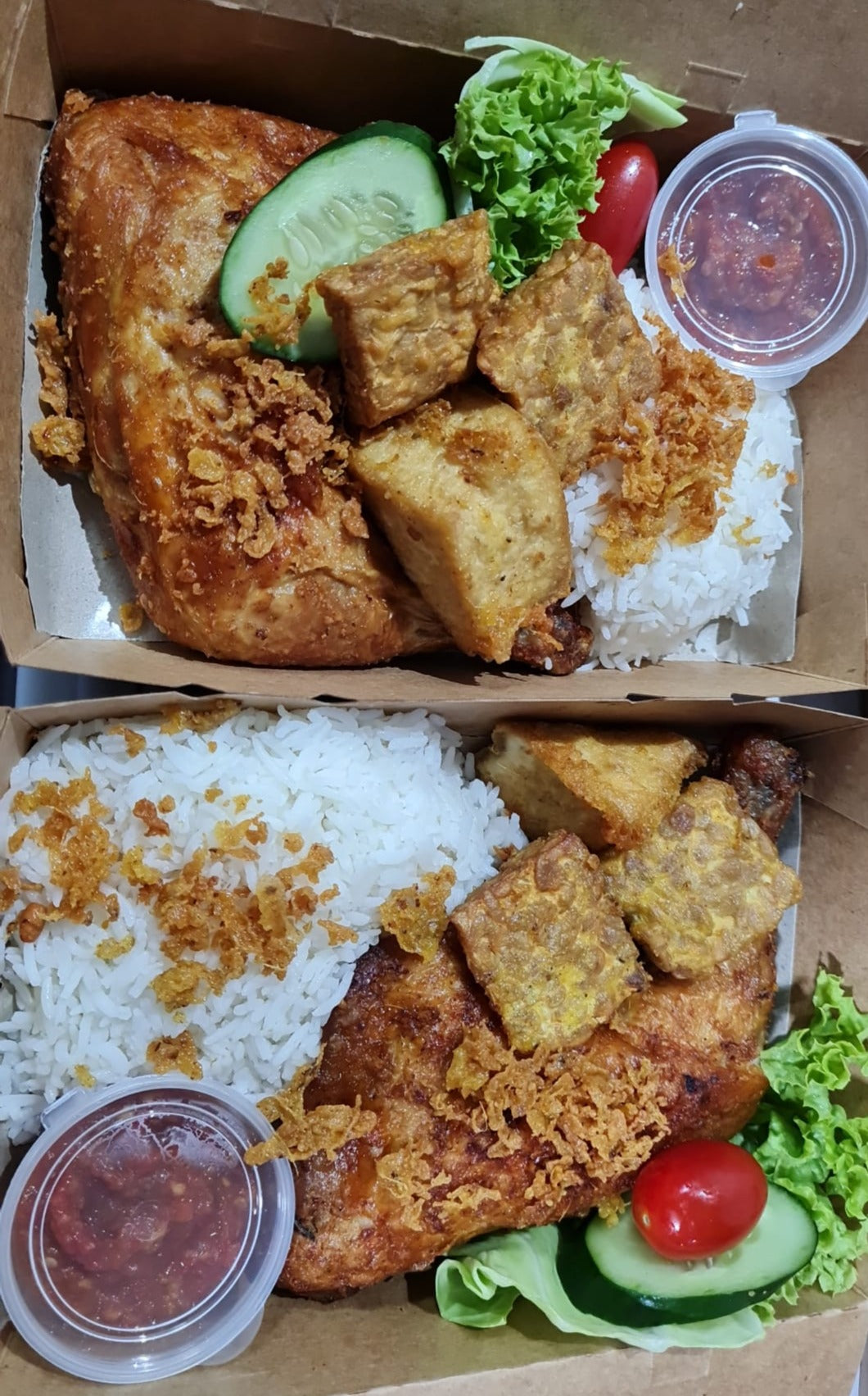 Nasi Ayam Penyet Bento  ||  Smashed Fried Chicken