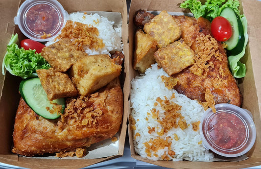 Nasi Ayam Penyet Bento  ||  Smashed Fried Chicken