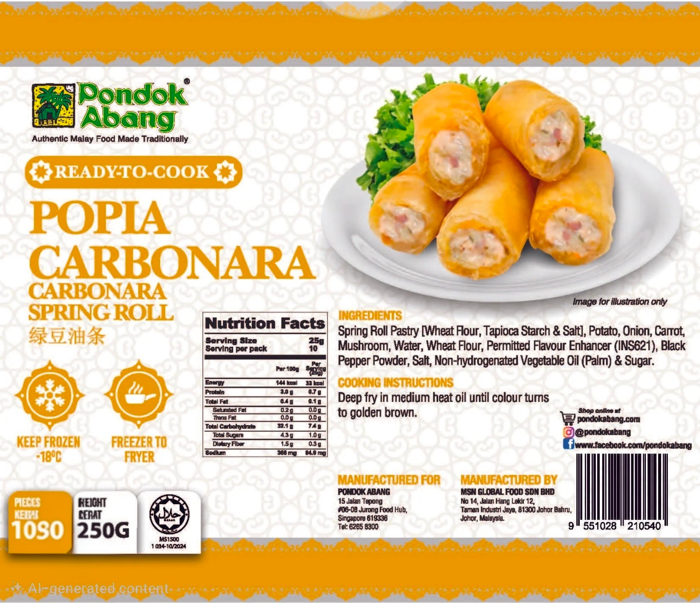 Pondok Abang - Ready to Cook Popia Carbonara | 250g - 10pcs