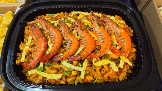 Fried Macaroni  with  Minced Beef & Prawns  |  Serves 10 - 12 pax