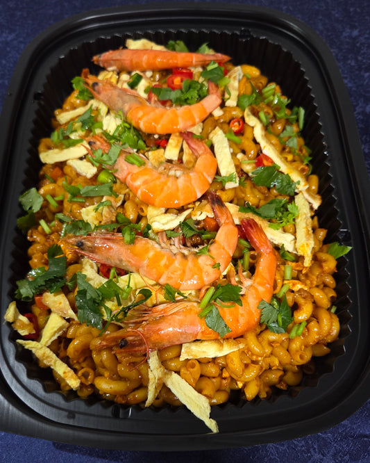 Fried Macaroni  with  Minced Beef & Prawns  |  Serves 10 - 12 pax