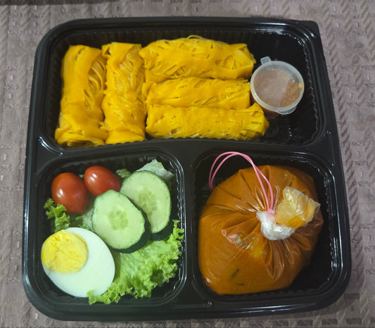 Roti Kirai Bento with Fresh Salad | Chicken Curry