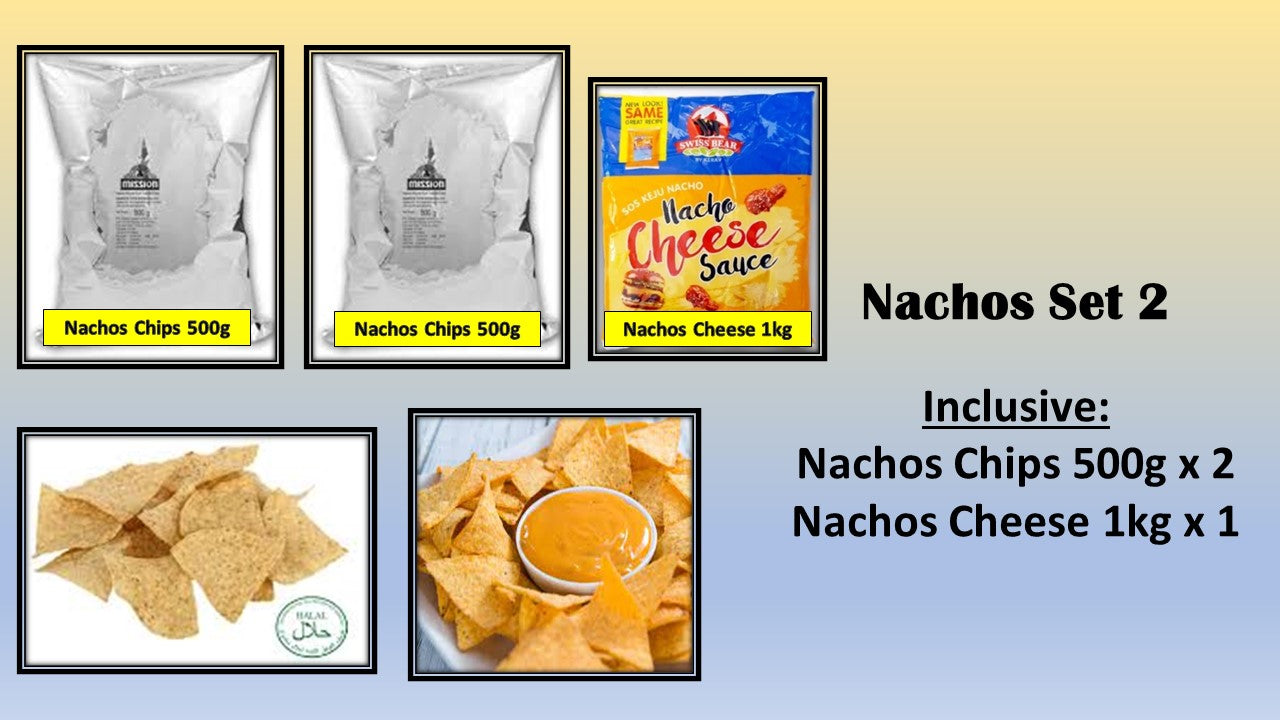 Nachos Set 2   |||  Nachos Chips 500g x 2  &  Nachos Cheese Sauce 1kg x 1