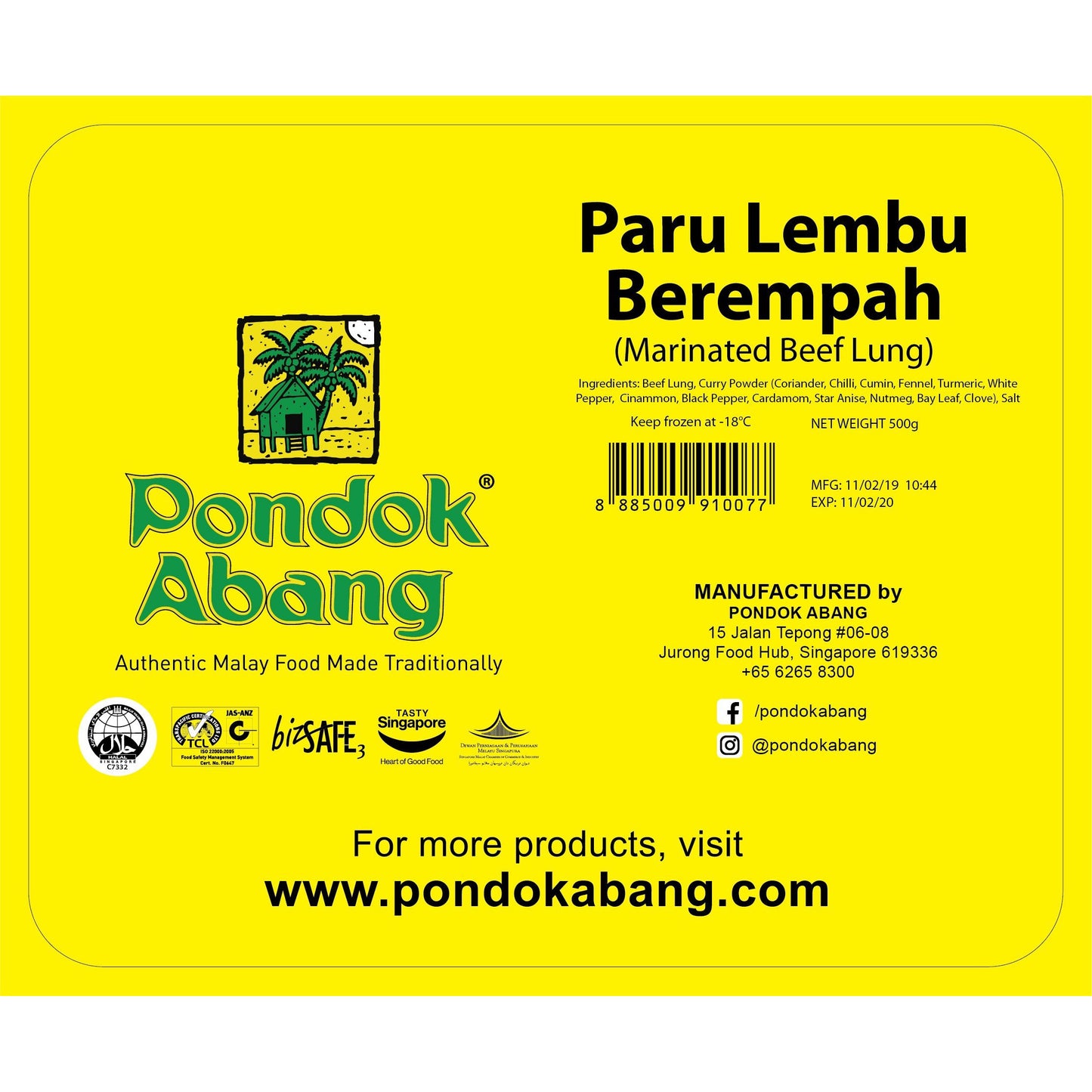 Pondok Abang - Marinated Beef Lung (Paru Berempah) / 500g